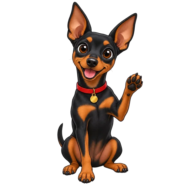Rocko the little black-and-tan dog, waving hello